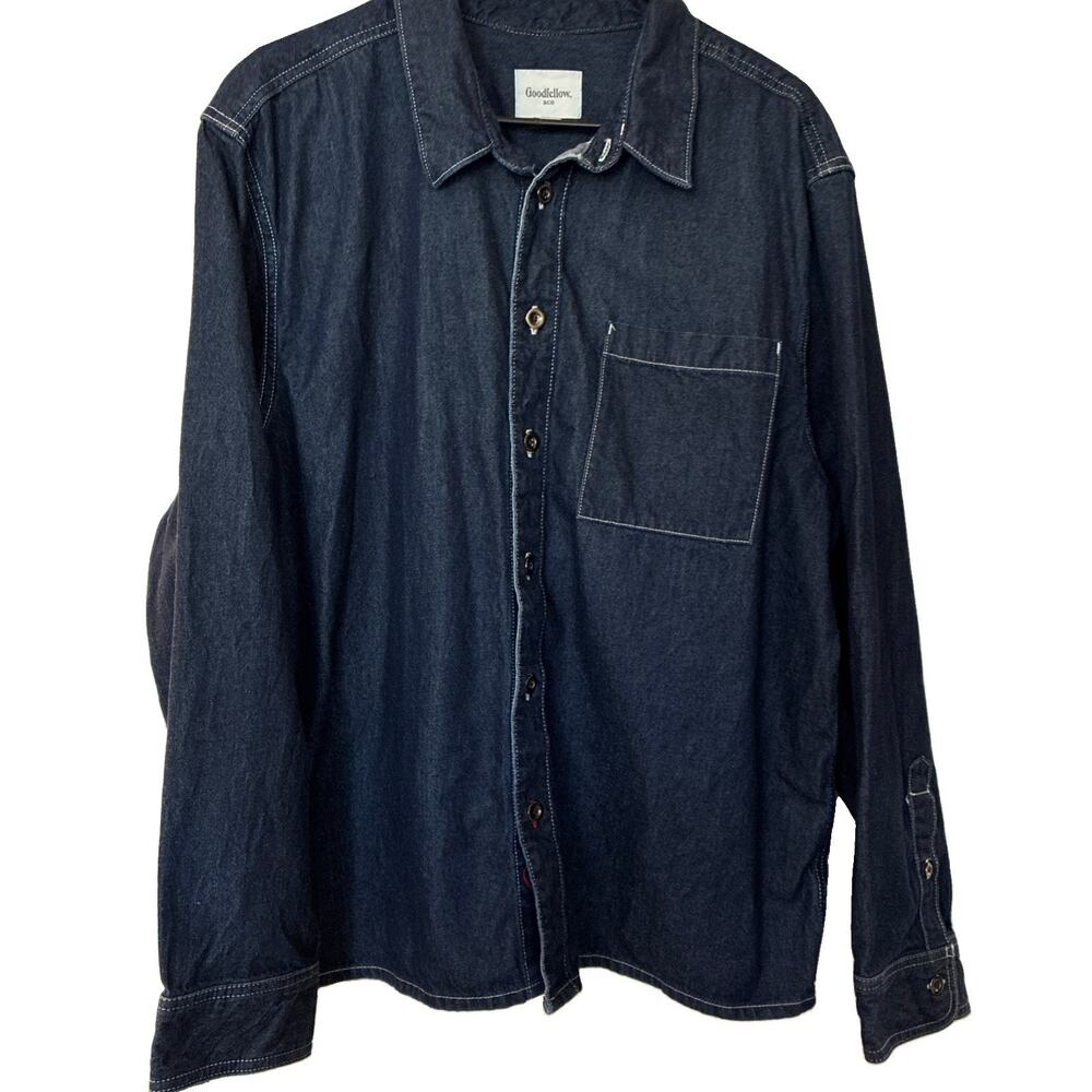 Goodfellow &Co Denim Shacket XL Hidden Red Heart Stitch Button Down Shirt Jacket